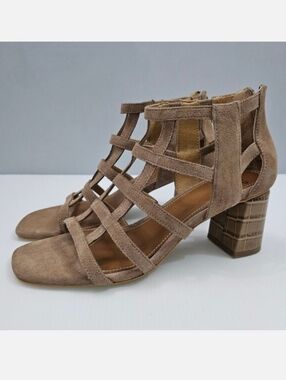NEW Donald Pliner Poeme Sandal Womens 8 Brown Suede Block Heel Dressy Neutral